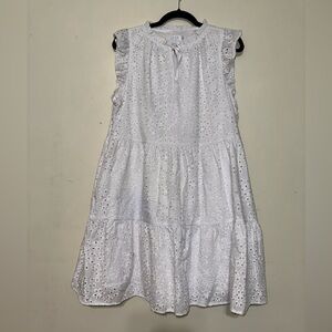 Time & Tru Women's White Eyelet Tiered Sleeveless Keyhole Dress Size L (12-14)